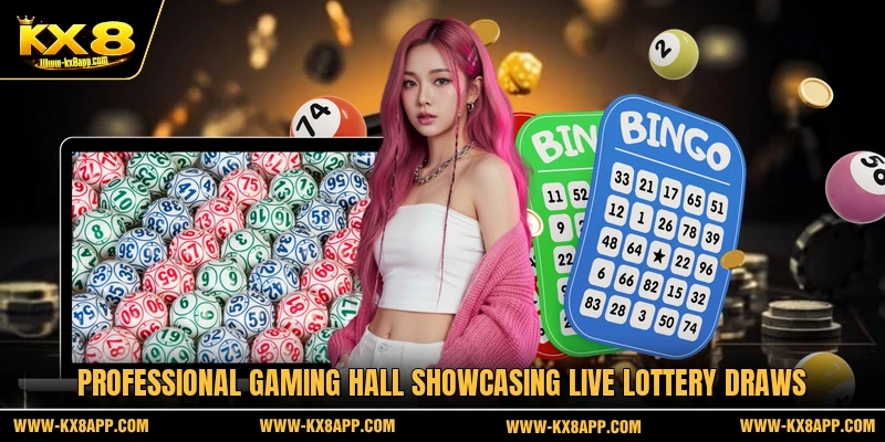 Professional gaming hall showcasing live lottery draws